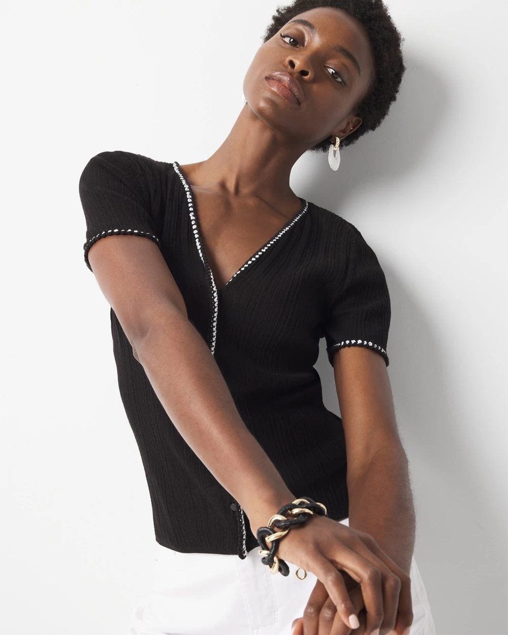 Braided Trim Cardigan Sweater | White House Black Market Braided Trim Cardigan Sweater | White House Black Market